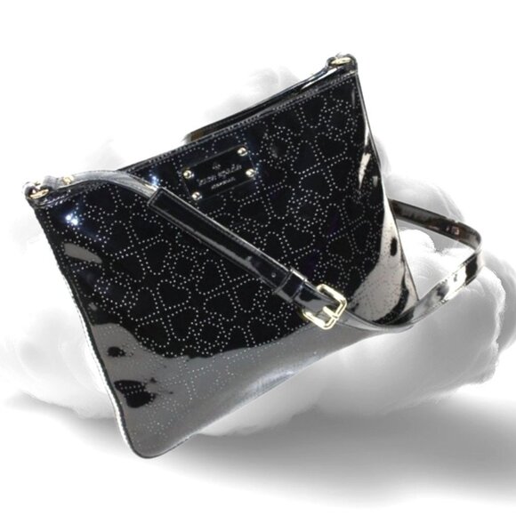 Kate Spade Darby Metro Black Slim Swing Patent Perforated Spades Crossbody - Picture 3 of 9
